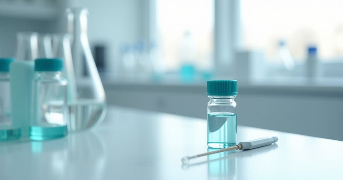 A small capped vial beside a slim probe on a bright laboratory bench