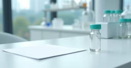 A blank white sheet of paper beside a capped glass vial on a bench